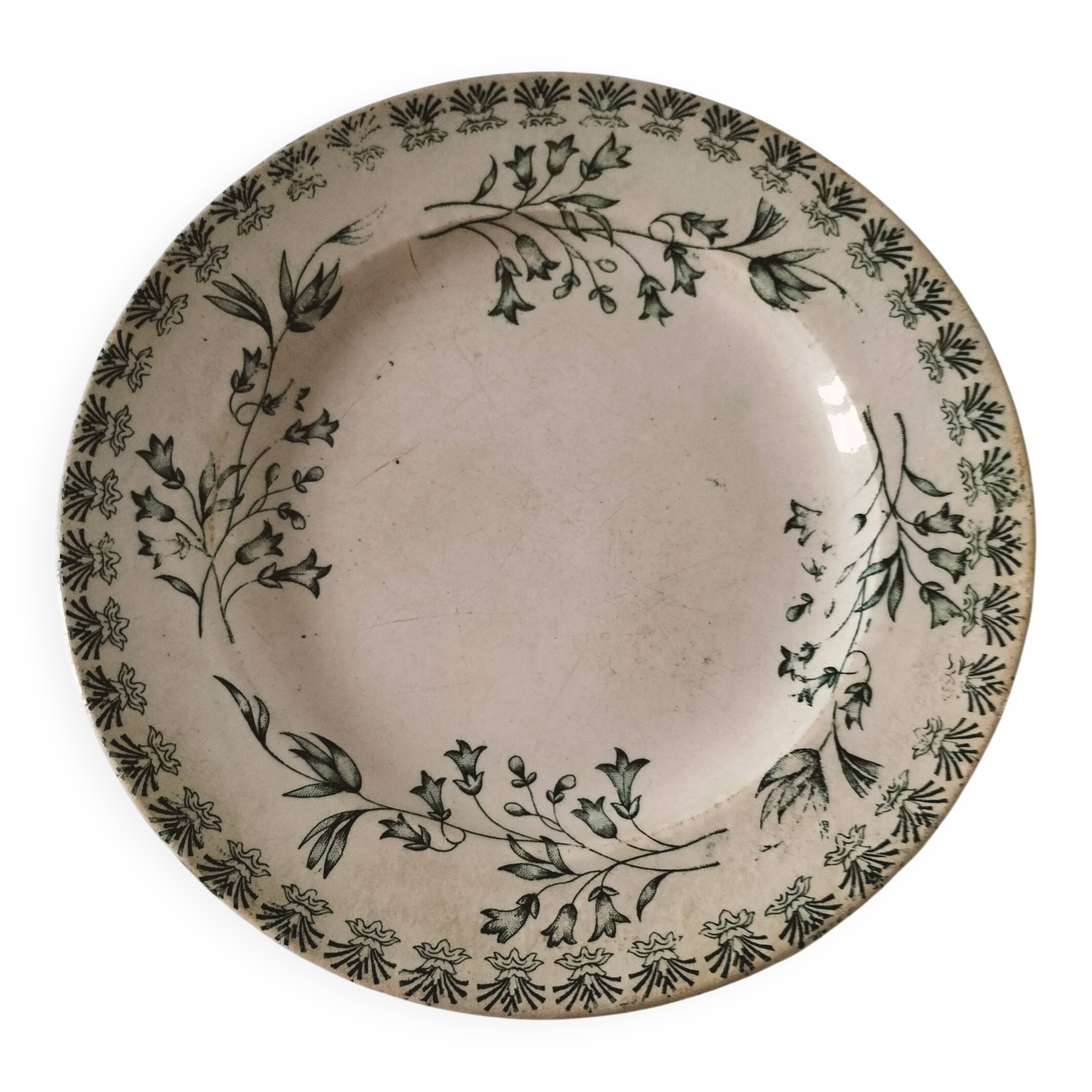 Antique ironstone plate with green floral decoration, circa 1900