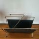 Vintage metal magazine rack in gold and black vinyl Newspaper holder