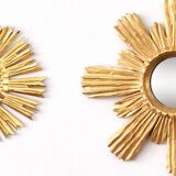 Golden carved wooden sun mirror — 38 cm