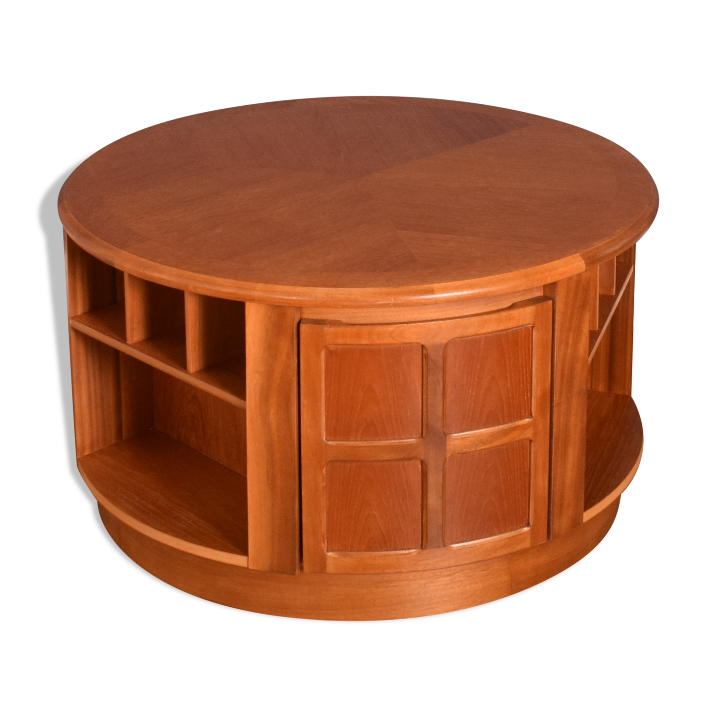 Restored teak retro round nathan squares drum coffee table collectors item
