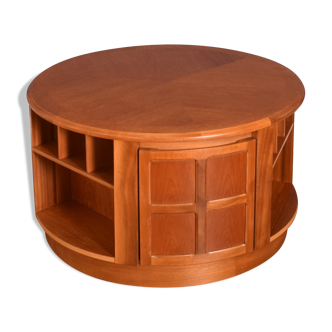 Restored teak retro round nathan squares drum coffee table collectors item