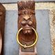 Pair of consoles, corbels, wooden and brass lion supports, 19th century.