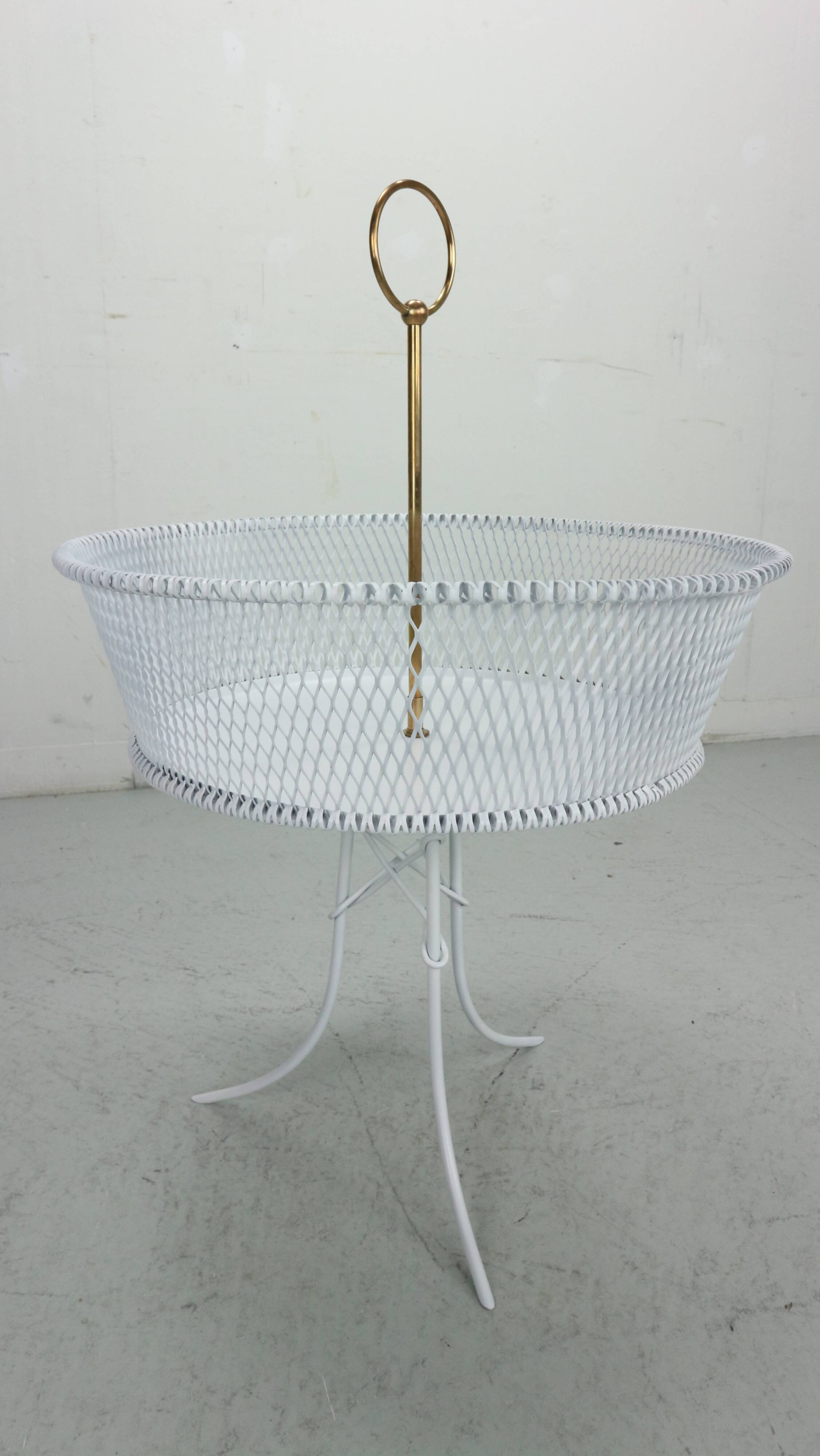 Vintage white metal and brass planter or basked, France 1960s