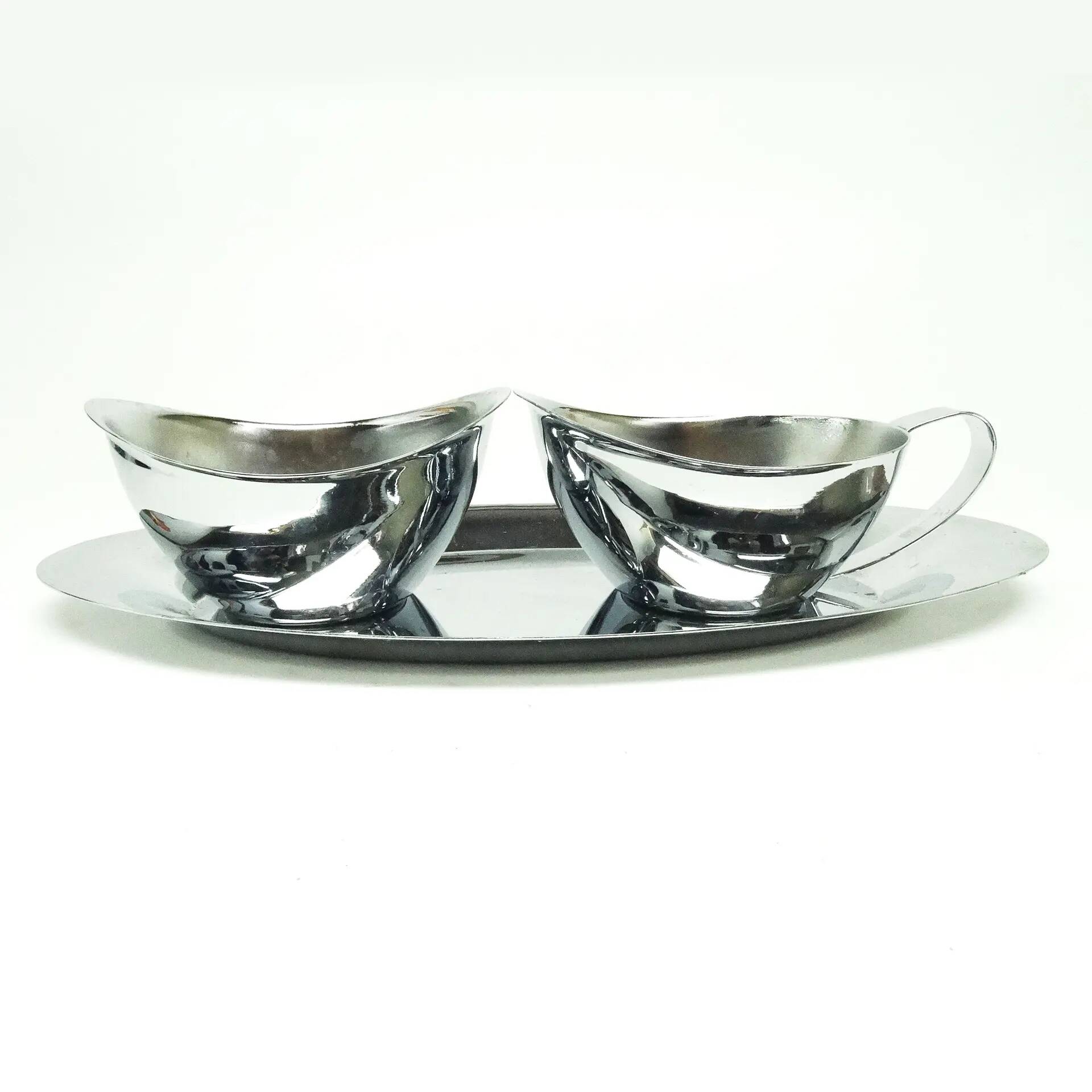 Mid-century modern coffee set, nickel-plated brass, Poland, 1950s