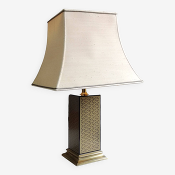 Lampe pagode, base carrée et abat-jour en tissu, 1970