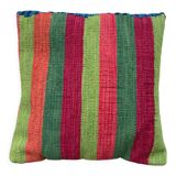 Turkish kilim cushion with stripes green red orange and blue 50x50cm
