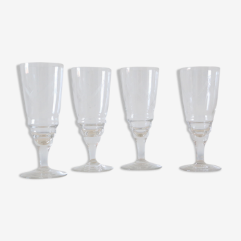 Lot de 4 flutes à champagne en verre ciselé, vintage