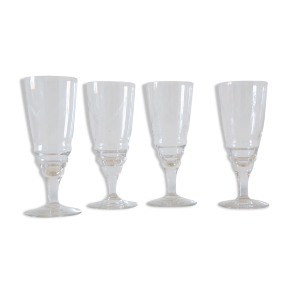 Lot de 4 flutes à champagne en verre ciselé, vintage