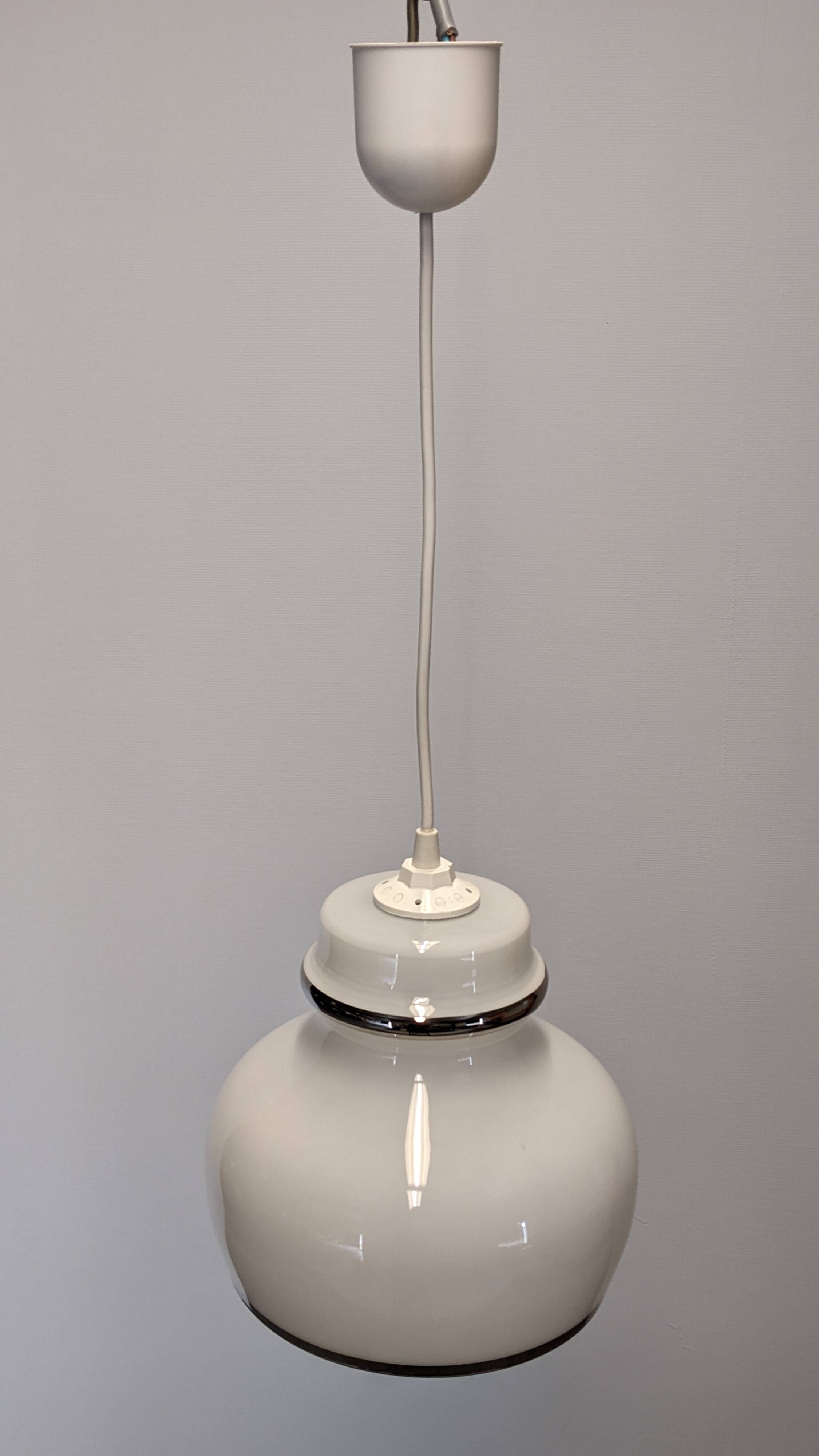 White opaline pendant light, 1960s-70s