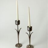 Pair of chromed tulip candle holders, 1970s, Italy