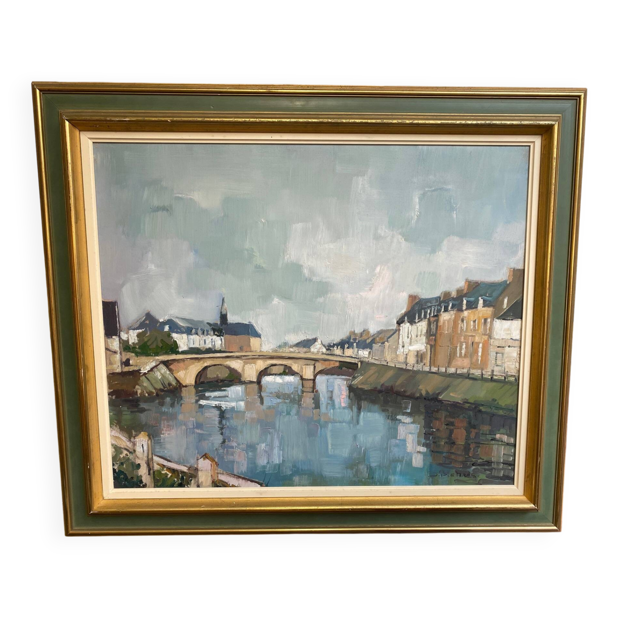 oil painting signed jp le bras painter of the navy port breton view from the p
