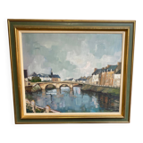 peinture huile signee jp le bras peintre de la marine port breton vue du p