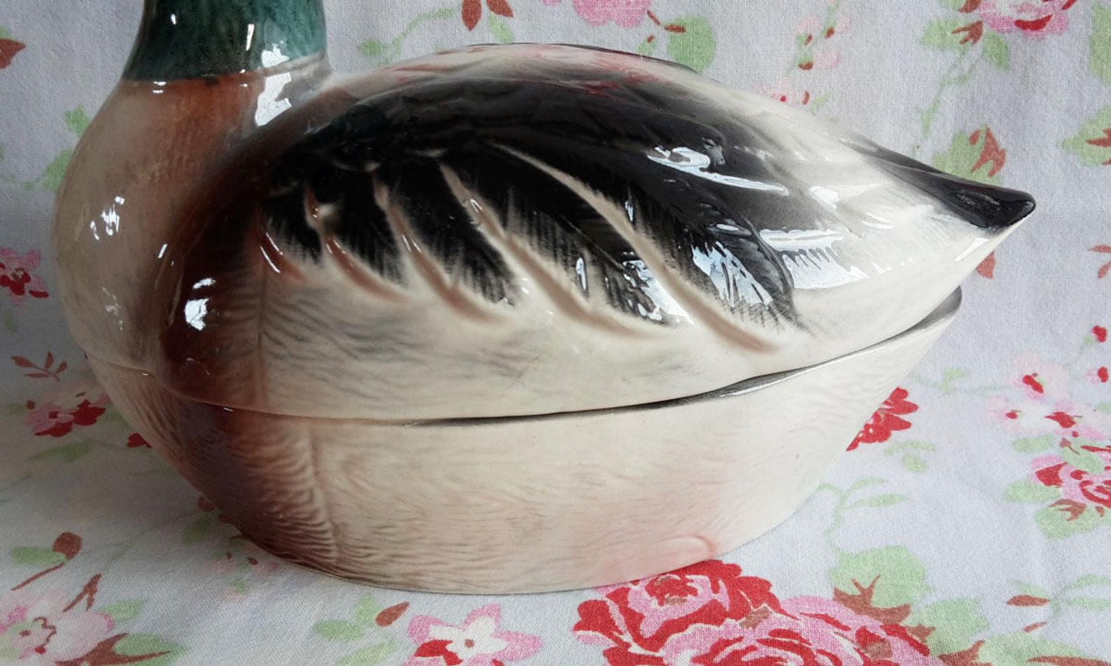 Terrine Michel caugant in duck shape tadorne by belon barbotine zoomorphe