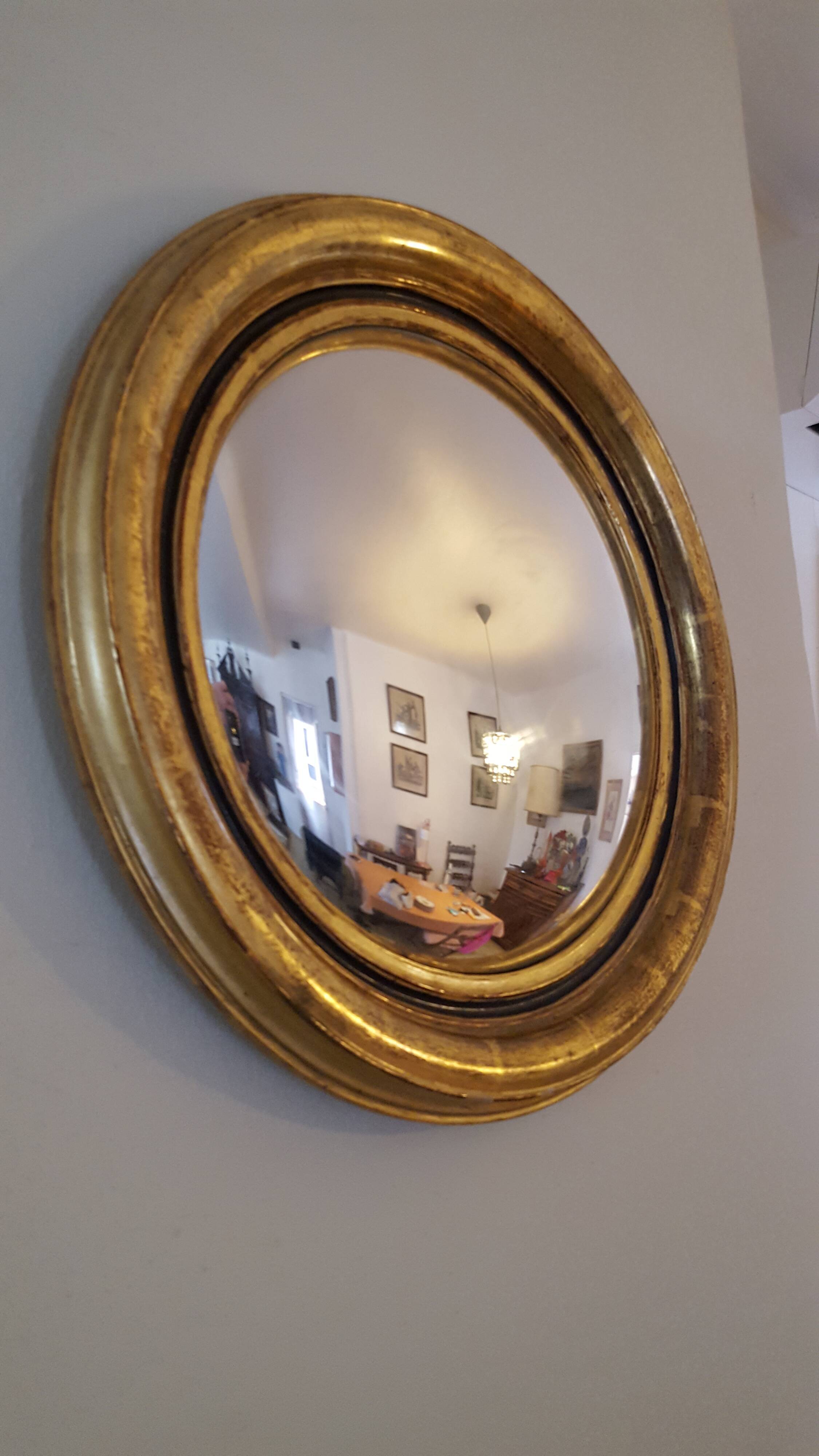 Miroir oeil de sorcière en bois doré 48,5x48,5m Selency