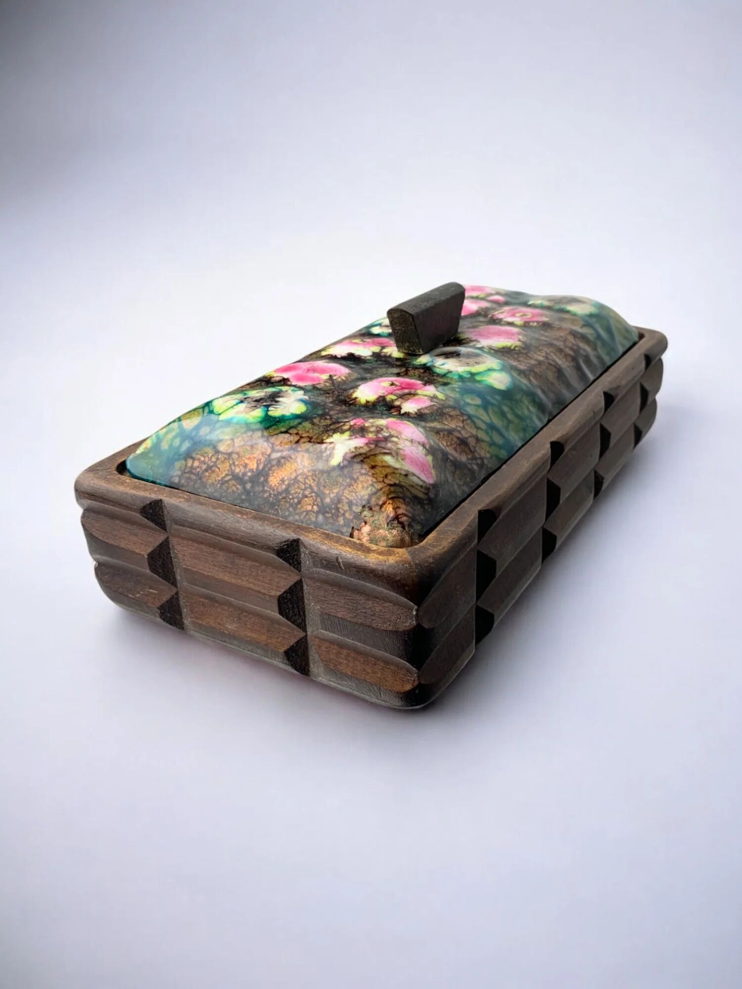 Modernist wood and enamel vanity box by J. Capo Esmaltes, Spain, circa 1970