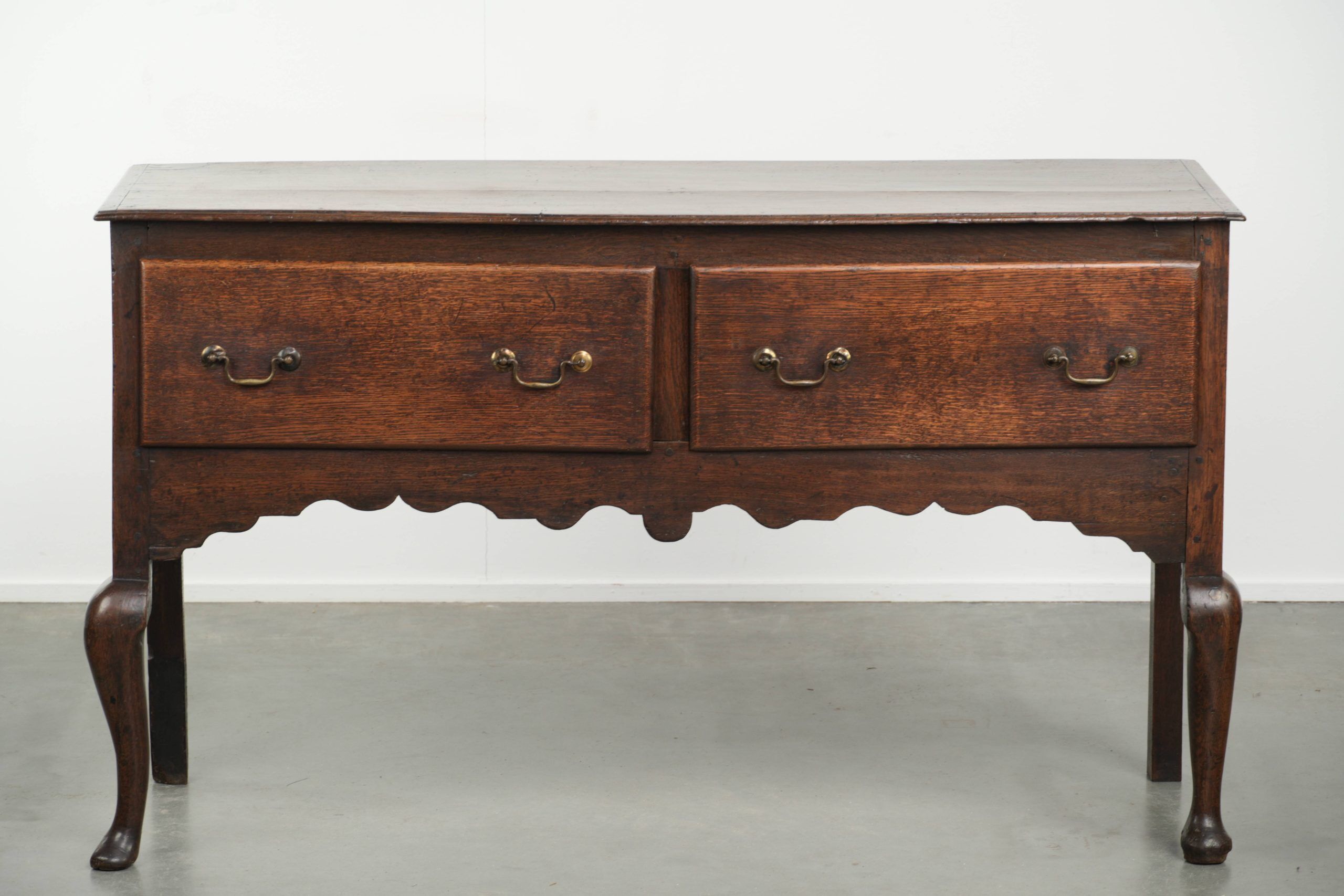 Antique 18th-century English oak dresser/sideboard with brass handles