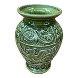 Antique ironstone vase green ceramic relief decor made in england vintage