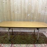 Italian dining table in wood and chrome signed "TRAU"