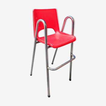 Chaise haute enfant design métal chromé et plastique vintage