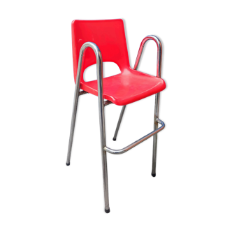 Children's high chair design chrome metal and vintage plastic