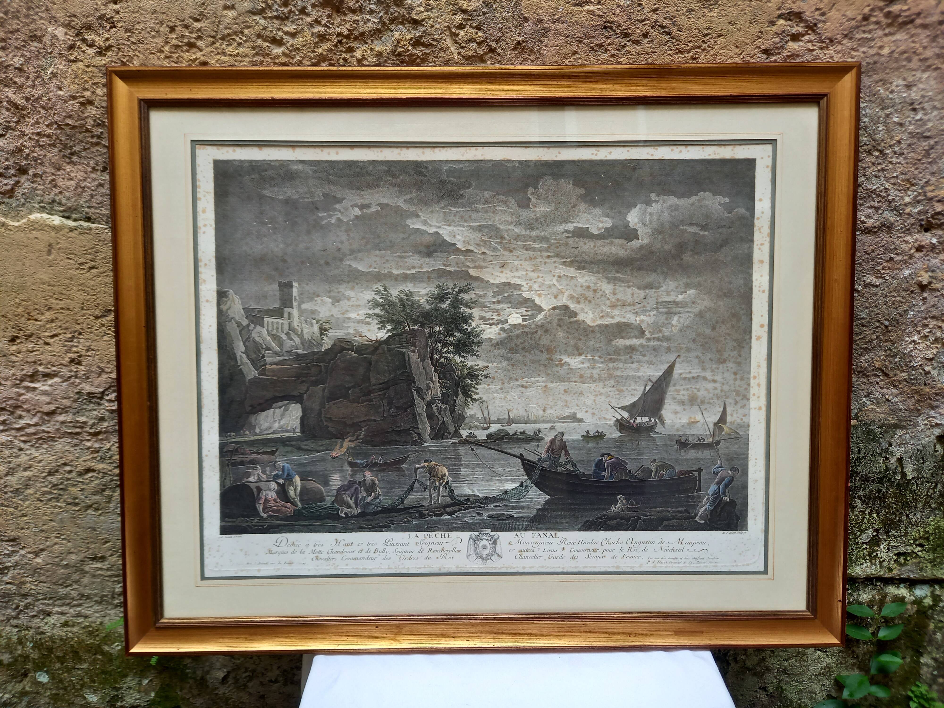 Engraving by Joseph Vernet (1714-1789), published by Jacques Duret, Fishing by Lantern Light