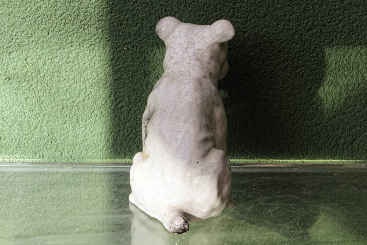 Chien, bouledogue, en terre cuite de Bavent