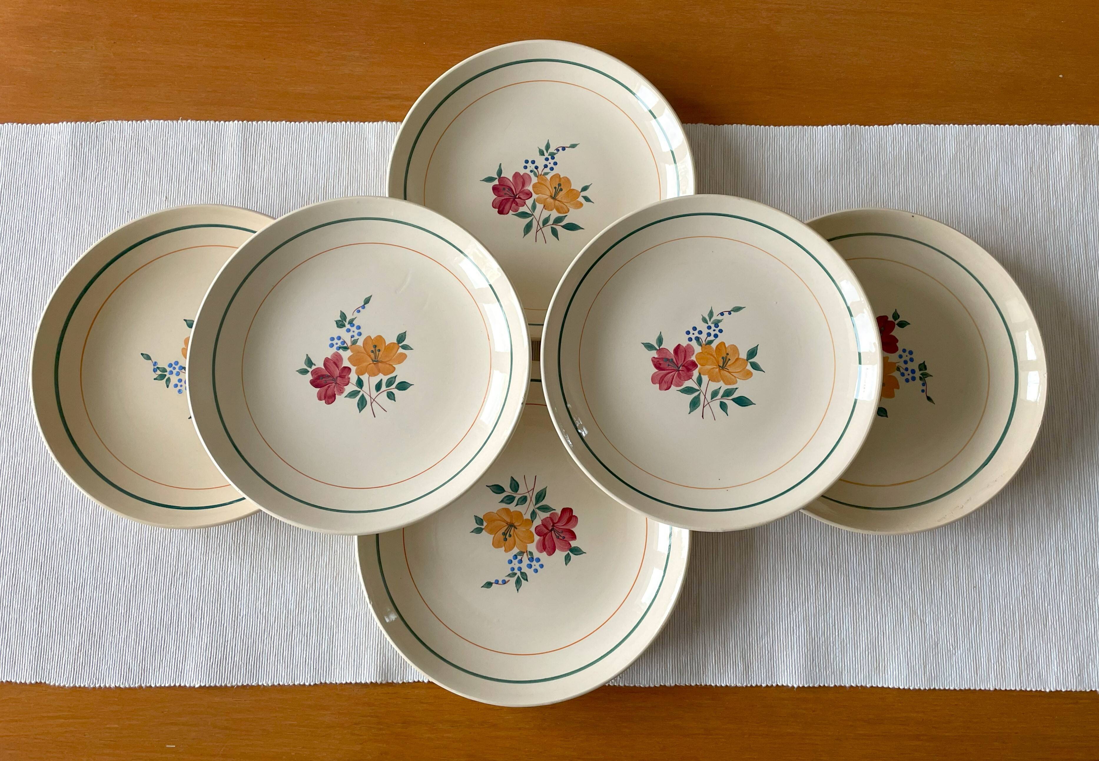 6 old earthenware dessert plates from Saint-Amand (North)