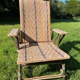 Braided wicker chaise longue, rattan and chestnut