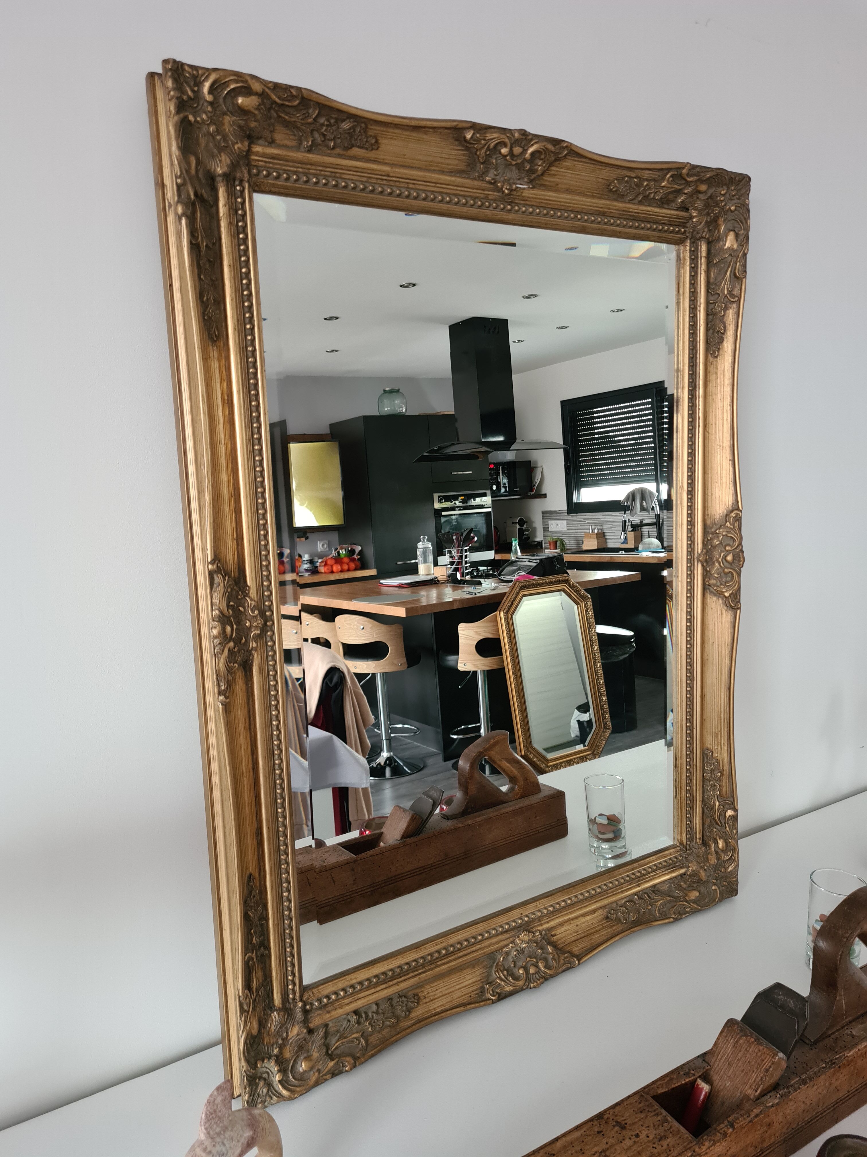 Vintage gold stucco mirror 14x29cm