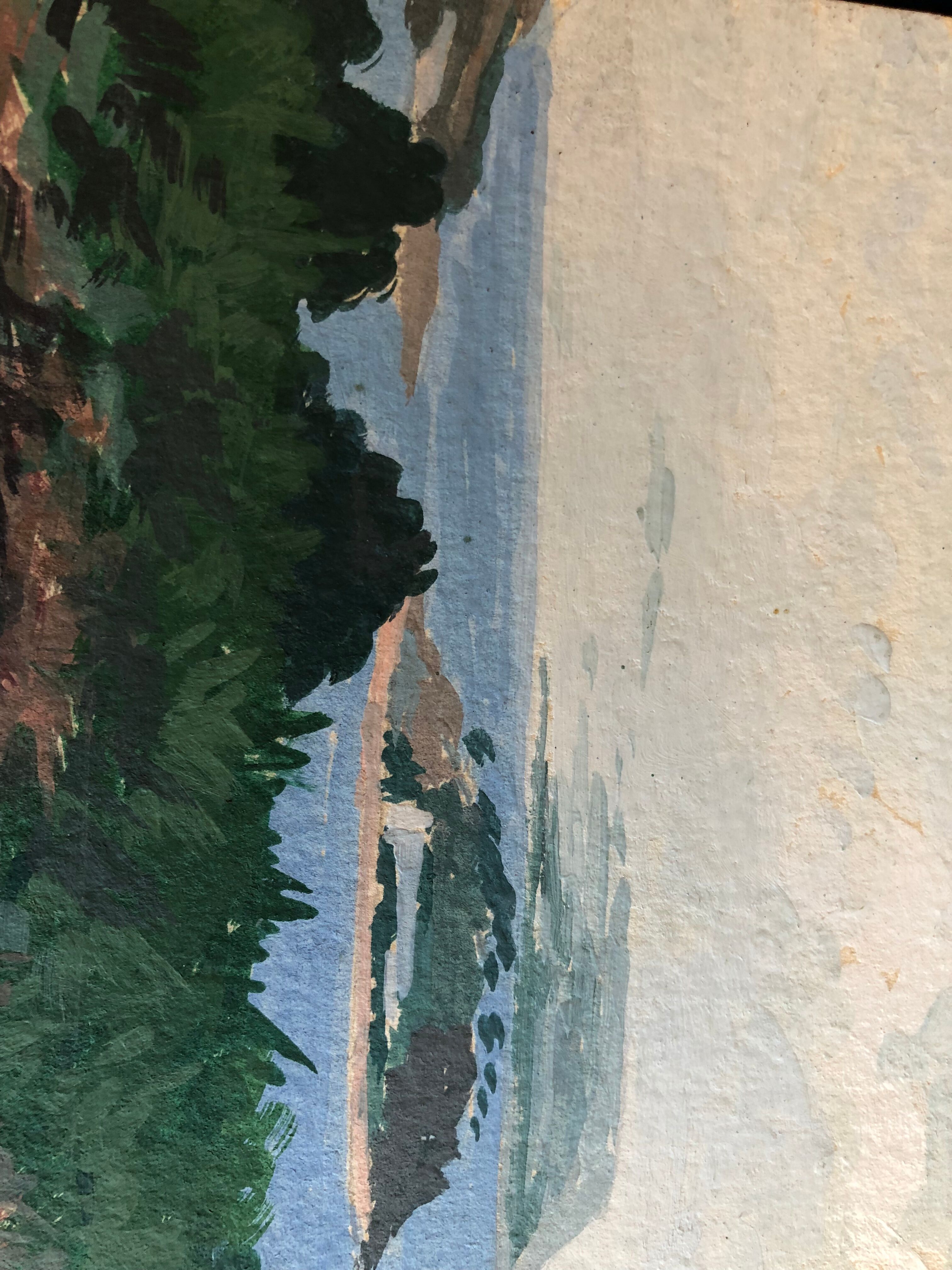 Painting with gouache landscape Fog in September