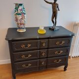 Commode Louis XV laquée noir acier