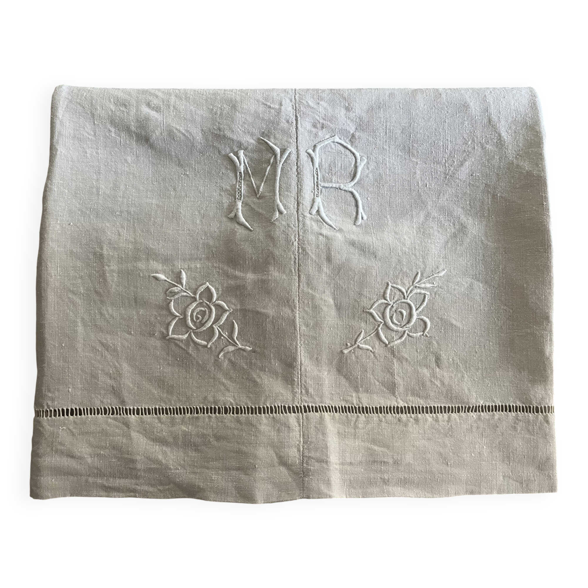 Linge ancien, drap brodé, monogramme MB
