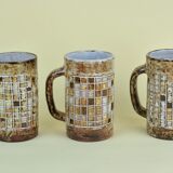 Set of 3 Atelier du Vieux Moulin mugs with grid decoration