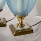 Pair of Blue Lamps edited by Rougier, France, circa 1970