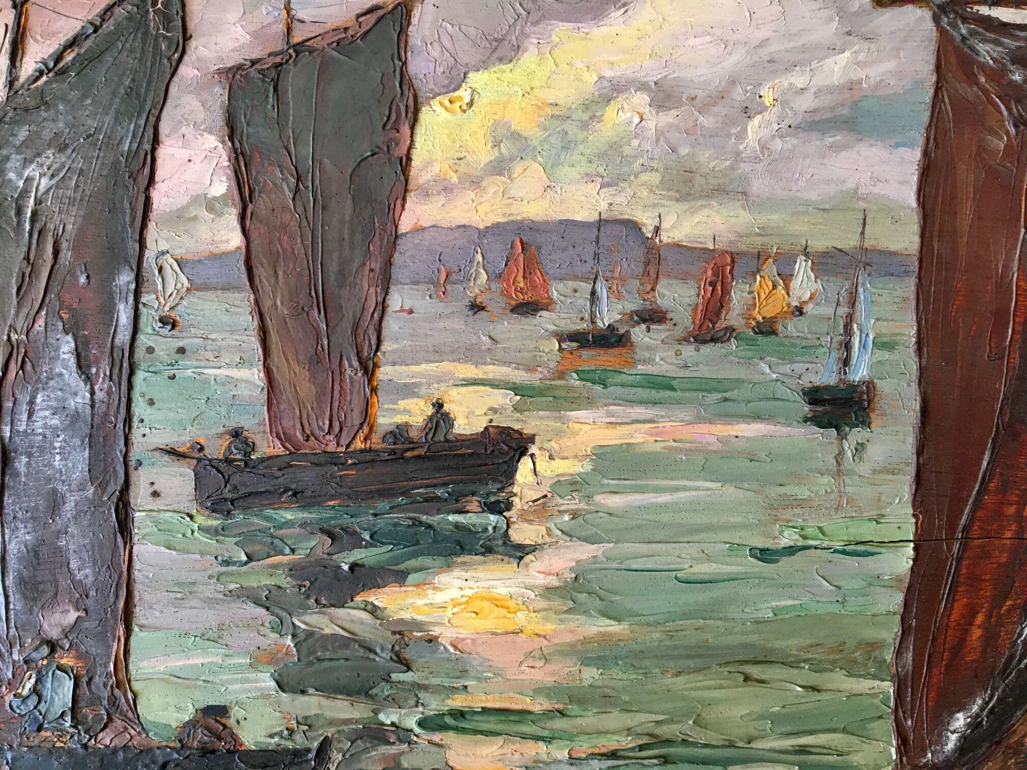 Tableau ancien marine - littoral breton - huile sur bois