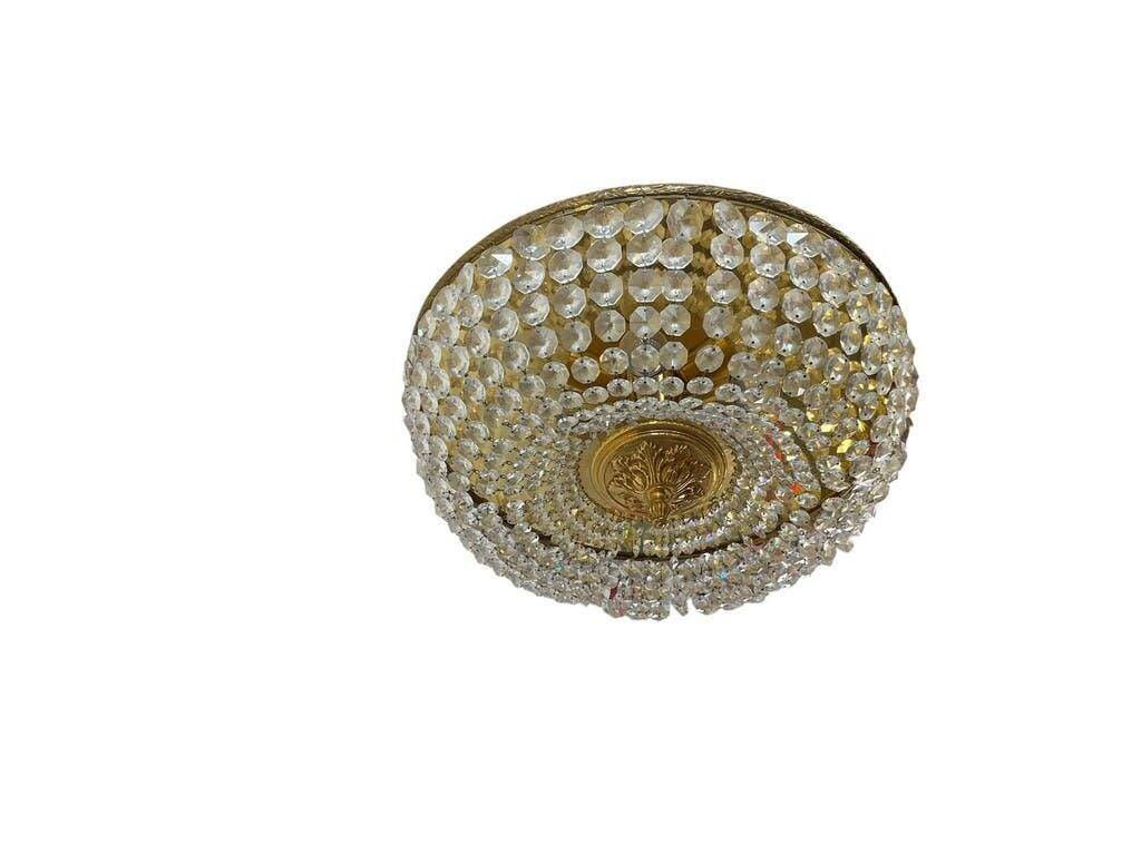 Vintage brass ceiling light/suspension with crystal.