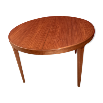 Table ronde à 2 rallonges danoise scandinave en teck de baumann