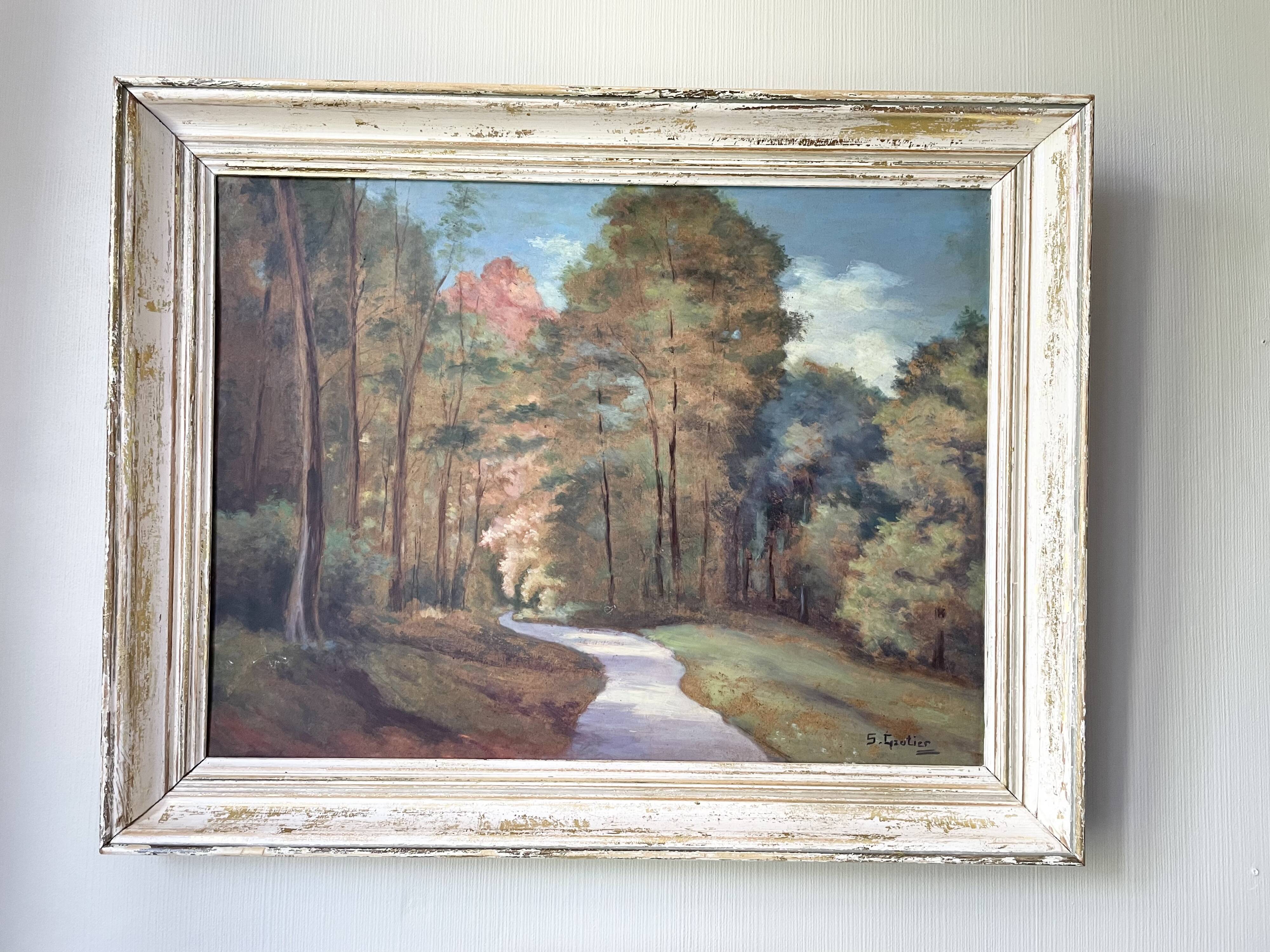 Antique painting of a forest landscape signed S.Gautier