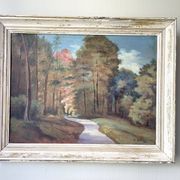 Tableau ancien paysage de forêt signé S.Gautier