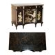 Contemporary Chinese buffet with a marble top and space for a mini-fridge.