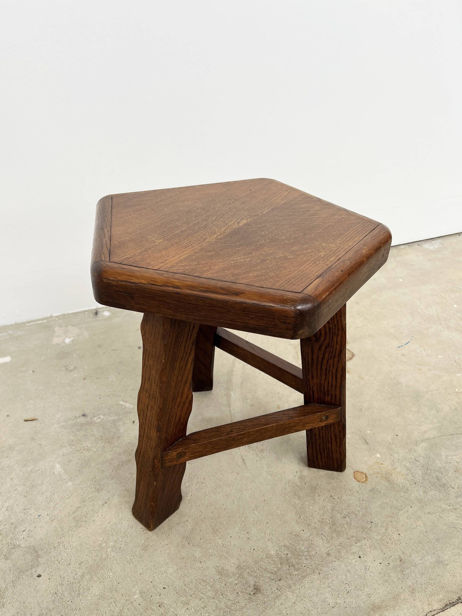 Vintage Brutalist Solid Wood Low Stool