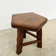 Vintage Brutalist Solid Wood Low Stool