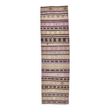 Tapis Kilim contemporain violet et vert