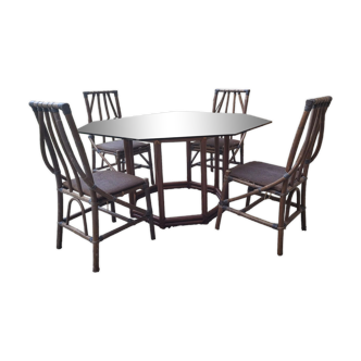 Set dining table chairs Bamboo 70s