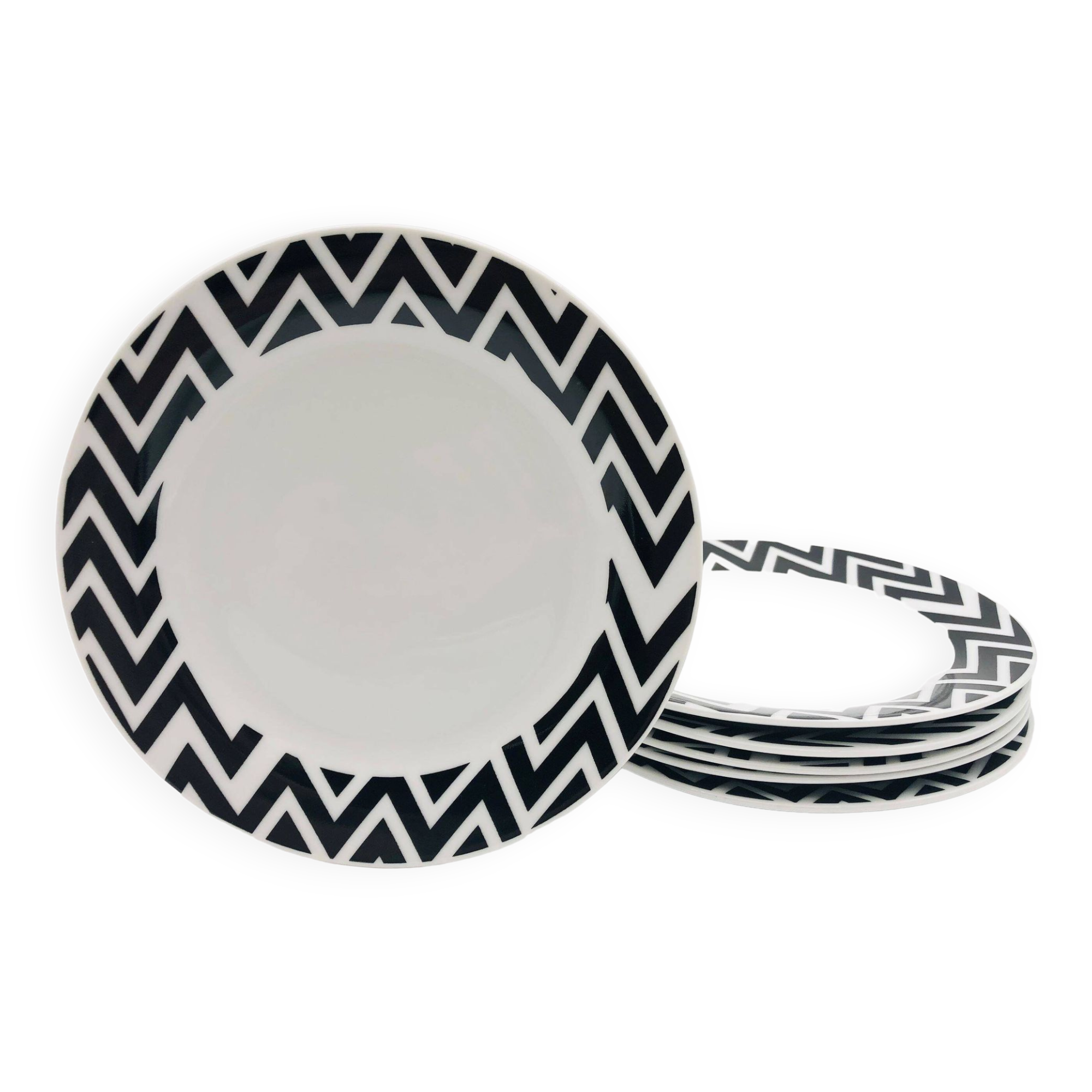 6 Porcelain dessert plates. Monochrome.