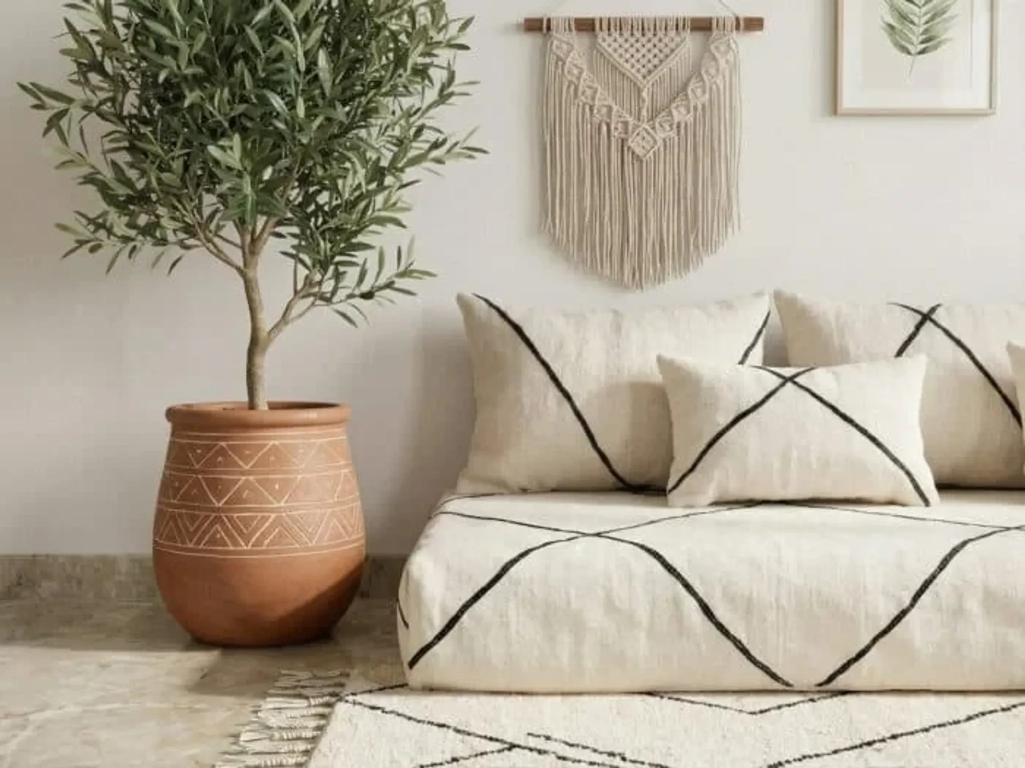 Moroccan floor sofa set in white wool