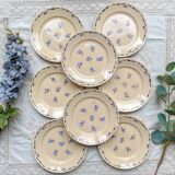 8 vintage K&G Luneville "Flore" porcelain dinner plates, 1950s, small blue flowers