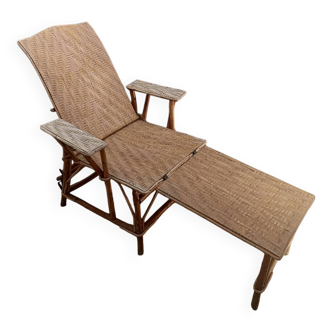 Bain de soleil - Transat - Chaise longue en osier rotin vintage