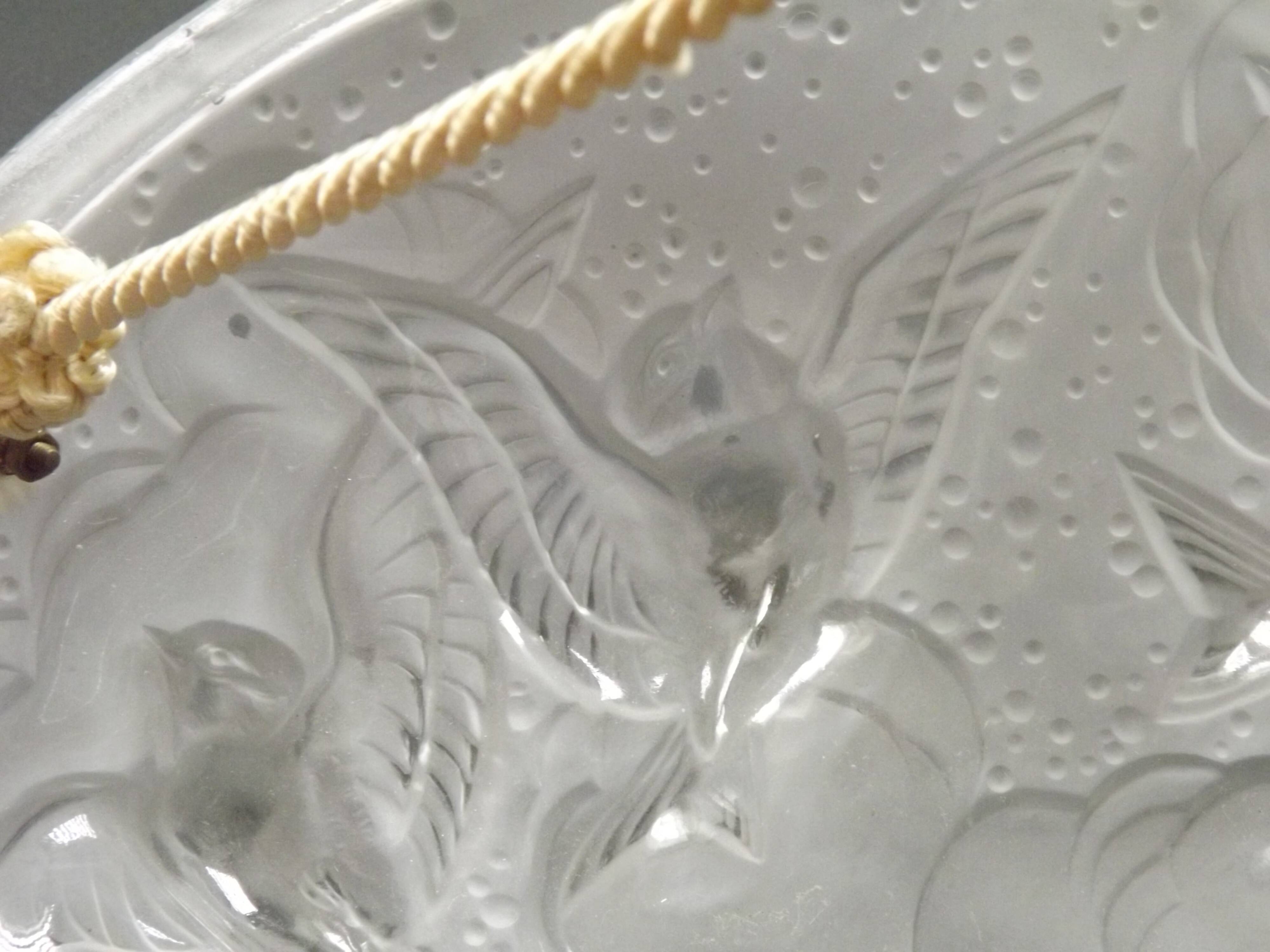Signed Muller Frères Lunéville Art Deco Ceiling Light Flying Bird Detail