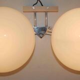 Pair of 60s wall lights in metal and opaline